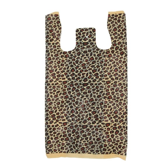 SSWBasics Durable Medium Leopard Print Plastic T-Shirt Bags for Small Business - 11 x