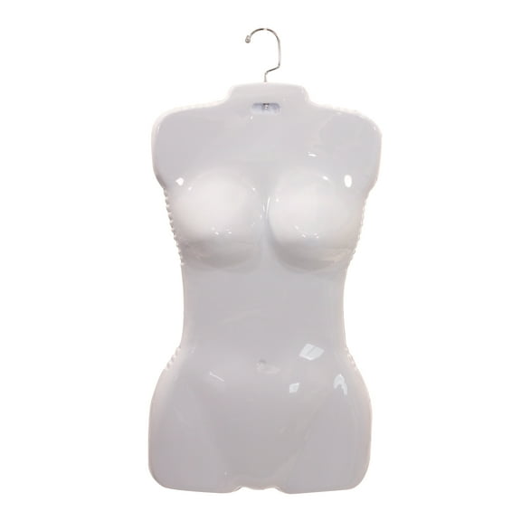 SSWBasics Economy Plastic Hanging Mannequin Torso for Female Clothing Display  White Form with Hook  Ideal for Retail and Home Use