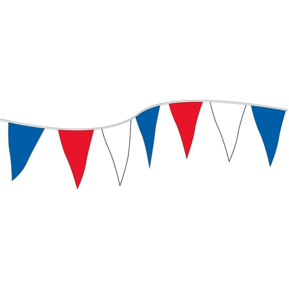 SSWBasics Economy Triangle Pennant - Red/White/Blue - 120'L- Decorative Pennant Flags Durable Pennant Flags on a String for Patriotic Celebrations and Events