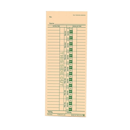 SSWBasics Employee Time Card - Pack of 250 - Durable Time Cards for Employees - Heavy-Duty Employee Time Card Punch Cards for Clock Systems