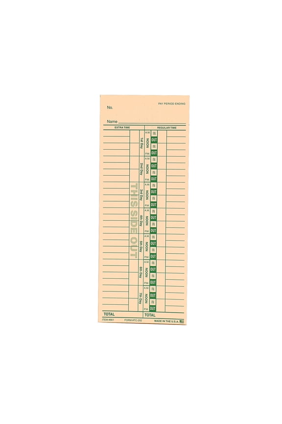 Employee Time Card - Pack of 250 - Durable Time Cards for Employees - Heavy-Duty Employee Time Card Punch Cards for Clock Systems