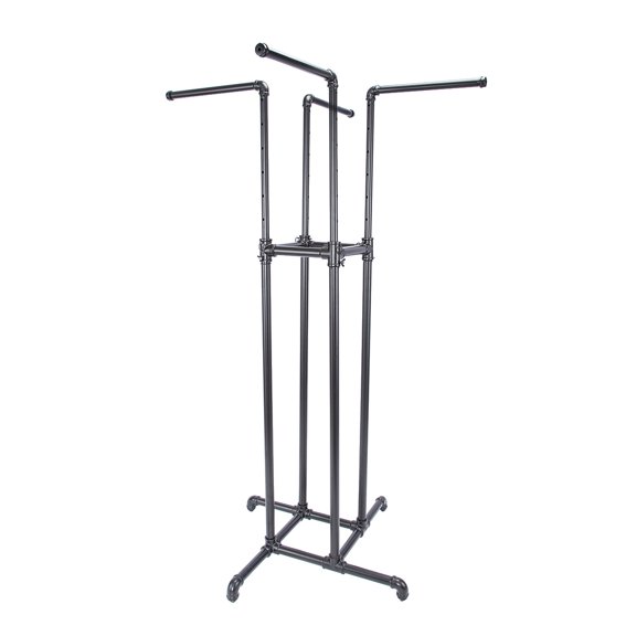 SSWBasics Heavy Duty Adjustable Pipe 4-Way Clothing Display Rack