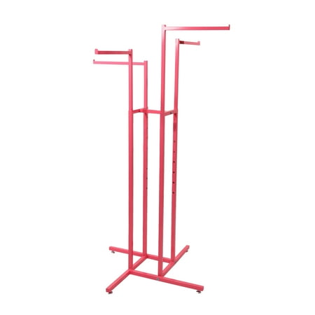 SSWBasics Hot Pink 4-Way Clothing Display Rack With Straight Arms- Durable Retail Clothing Rack for Boutique Retail and Thrift Stores - Sleek and Stylish Garment Display Stand