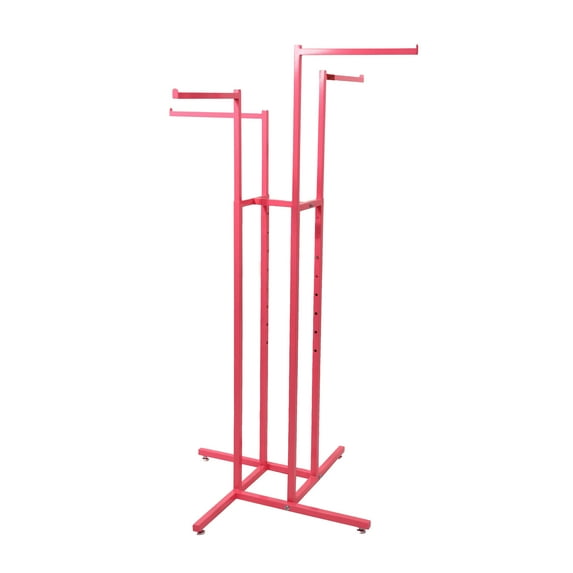 SSWBasics Hot Pink 4-Way Clothing Display Rack With Straight Arms- Durable Retail Clothing Rack for Boutique Retail and Thrift Stores - Sleek and Stylish Garment Display Stand