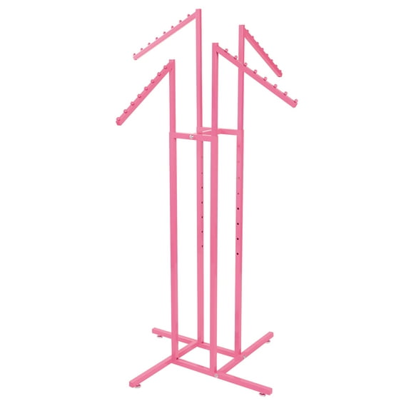 SSWBasics Hot Pink 4-Way Slanted Arm Clothing Display Rack - Durable Retail Clothing Rack for Boutique Retail and Thrift Stores - Sleek and Stylish Garment Display Stand