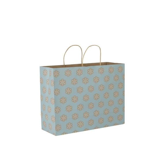 SSWBasics Large - Blue Snowflake Paper Shopping Bags - Case of 100