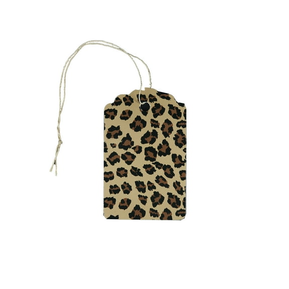 SSWBasics Large Brown Leopard Scalloped Clothing Tags - Strung Hang Tags for Clothes with Tags - 3¼”H x 2”W - Pack of 500
