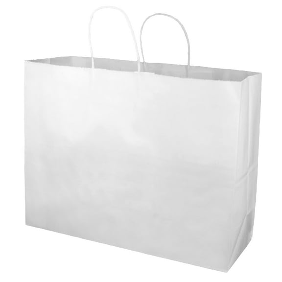 SSWBasics Large Paper Bags with Handles - White Kraft Shopping Bags Case of 100 Ideal for Retail and Gifting Bulk Packaging