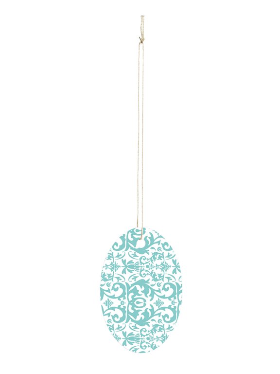 Large Strung Oval Aqua Damask Tags - 3 1/2 x 2 1/4 in 500 Pack