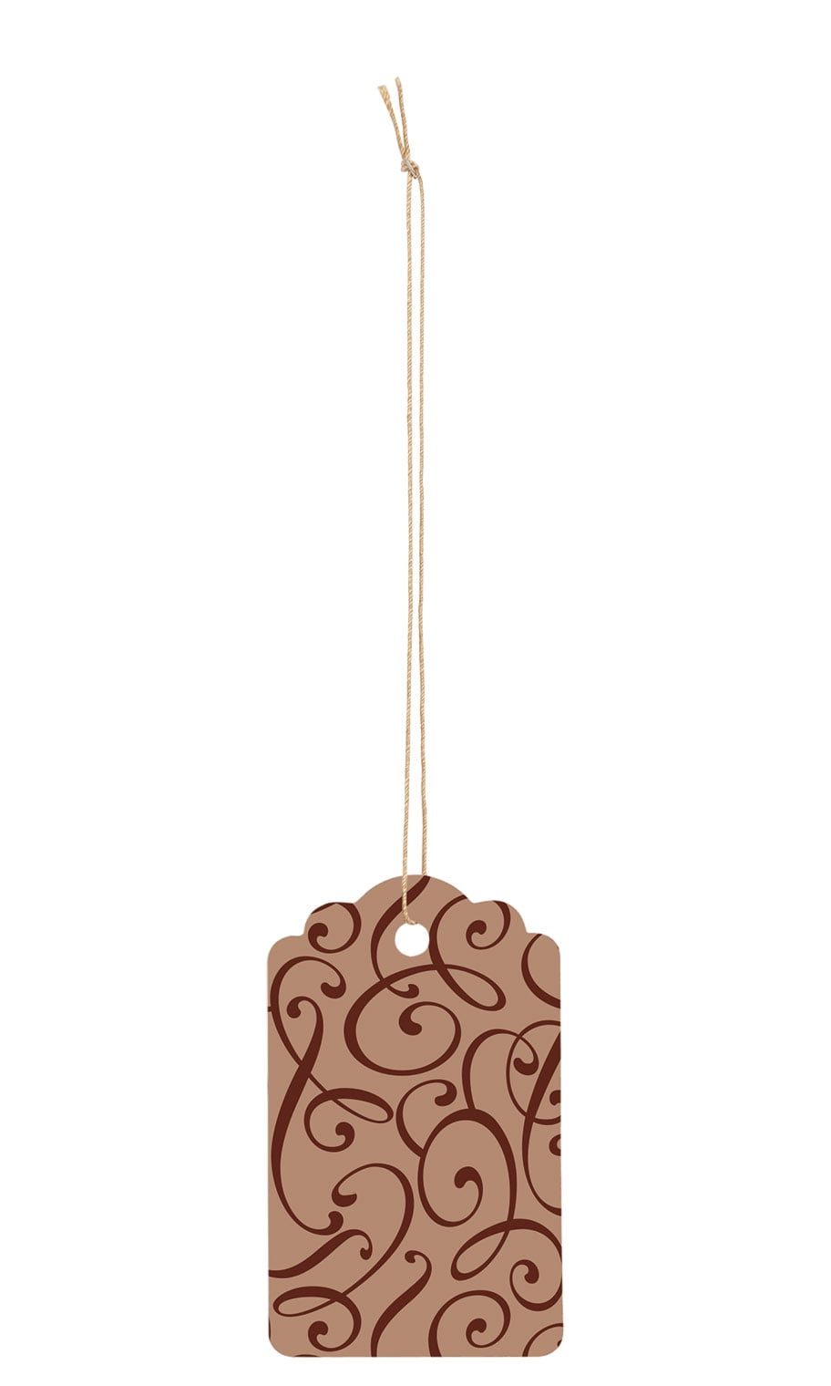 SSWBasics Large Strung Scalloped Cocoa Scripts Tags - 3¼”H x 2”W - Pack of 500 Tan