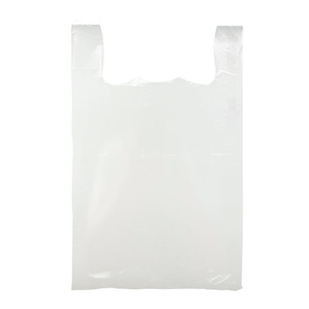 SSWBasics Large White Plastic T-Shirt Shopping Bags (Case of 500) - 18" x 8" x 30” - Perfect for Restaurant Retail Grocery Takeout - Made of High Density Polyethylene Plastic (HDPE)