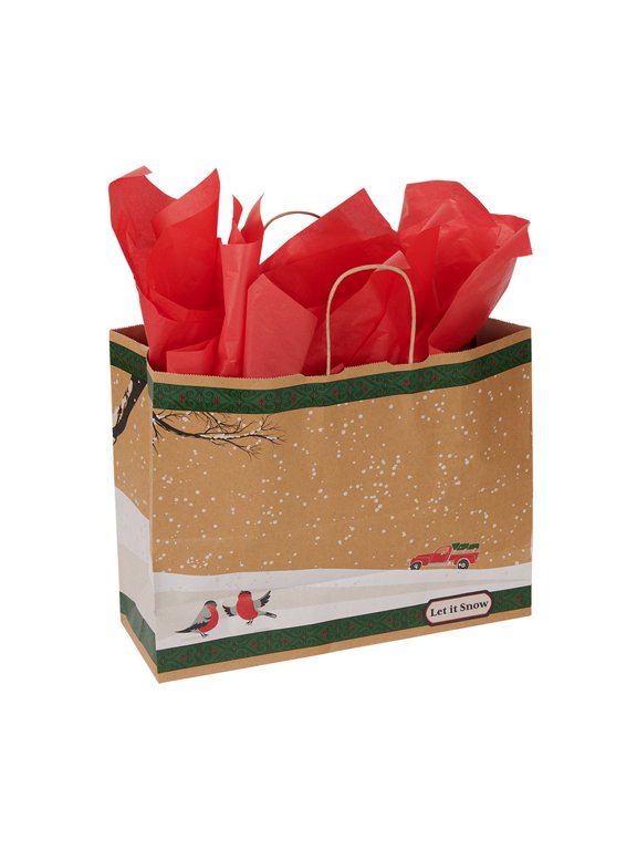 Large Winter Bird Scene Paper Shopping Bags - Case of 100