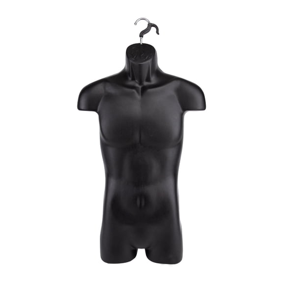 SSWBasics Male Molded Shatterproof Black Shapely Torso Form with Hook