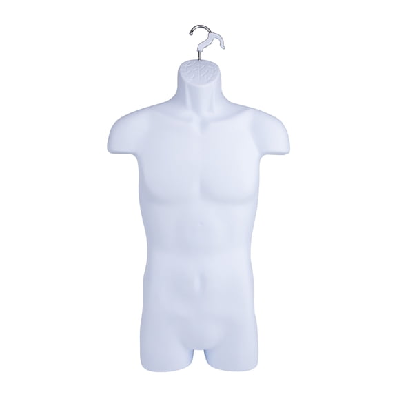 SSWBasics Male Molded Shatterproof White Shapely Torso Form with Hook