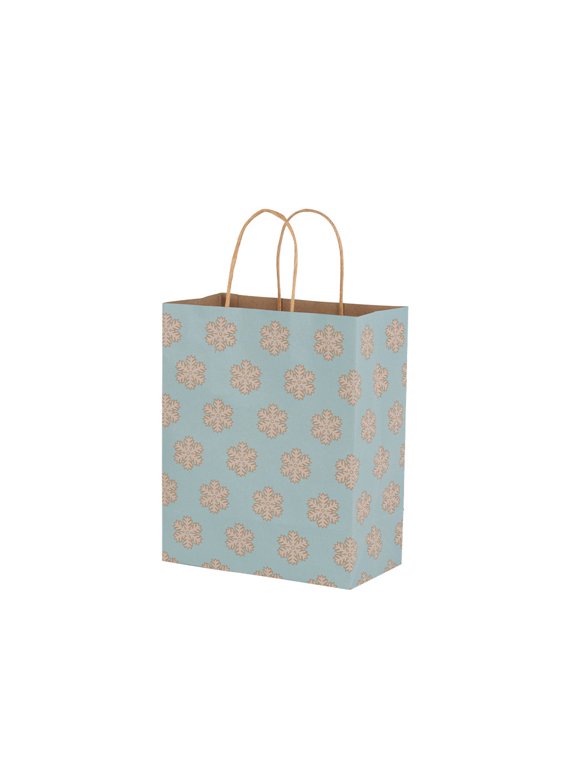 Medium - Blue Snowflake Paper Shopping Bags - Case of 100