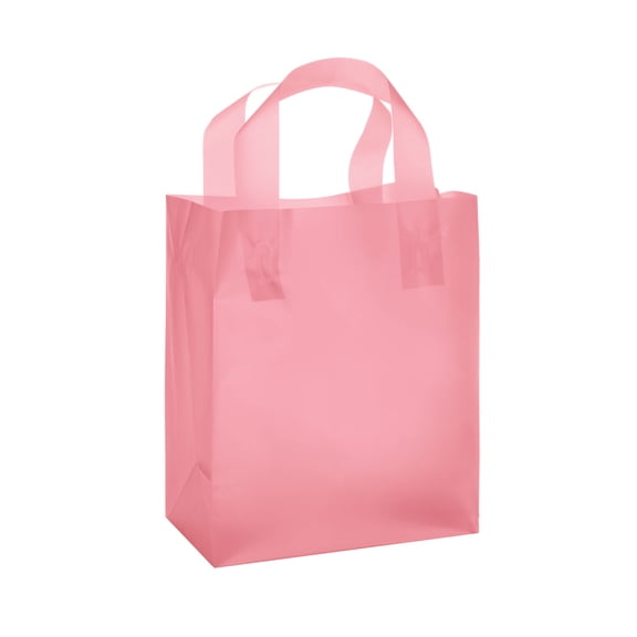 SSWBasics Medium Pink Frosted Plastic Shopping Bags - Case of 100