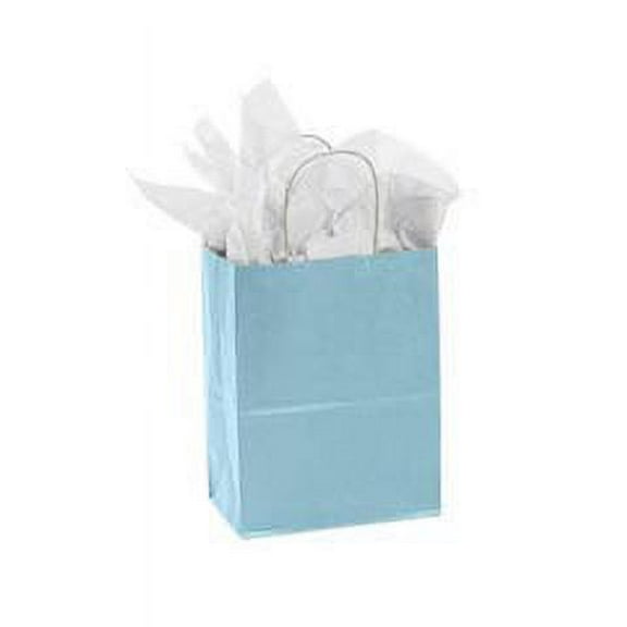 SSWBasics Medium Powder Blue Paper Shopping Bags - 8 ¼”L x 4 ¾”D x 10 ½”H - Case of 100