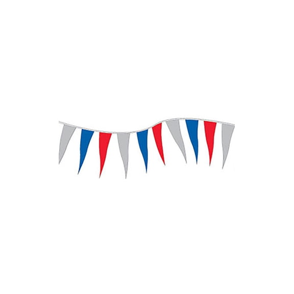 SSWBasics Metallic Triangle Pennant - Red/Silver/Blue - 60 ft L
