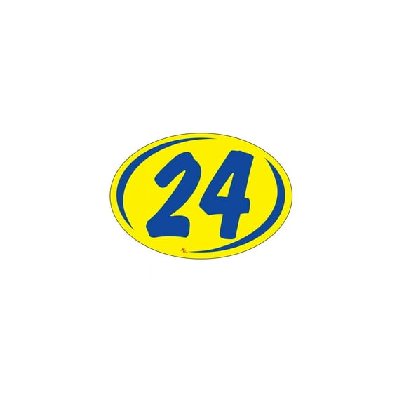 SSWBasics Oval 2-Digit Year Stickers - Blue/Yellow - "24" - Pack of 12