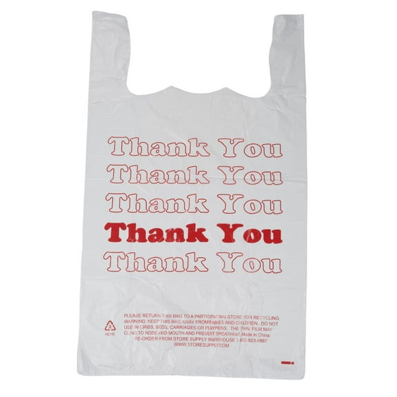 SSWBasics Premium Thank You T-Shirt Bags - 500 - Pack  18” x 8" x 30"  .48mil HDPE Thickness - Ideal for Restaurants  Retail  Grocery  Takeout - Standard Supermarket Size - Strong and Durable