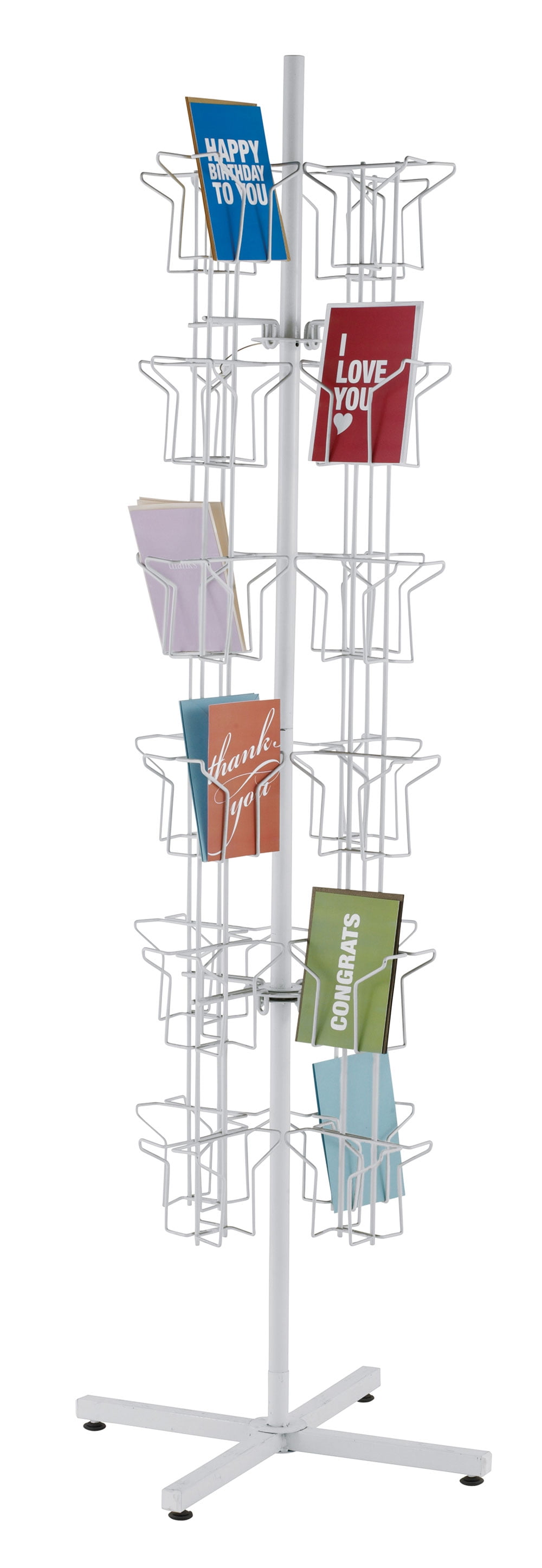 White Metal Rotating Greeting Card Display Rack with 48 Pockets