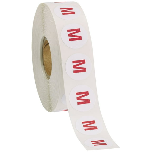 SSWBasics Self-Adhesive Size Labels -Size M - Roll of 1000 Labels- Small Red and White
