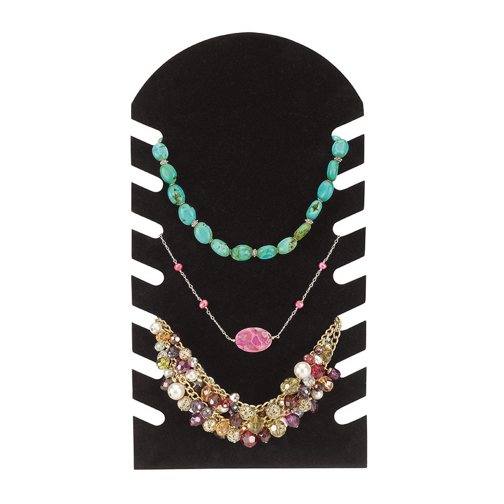 SSWBasics Slotted Black Flocked Necklace Display Easel - Case of 25- Black Flocked Necklace Holder Display - Versatile and Pretty Permanent Jewelry Display Stand - Elegant Chain Display for Retail Use