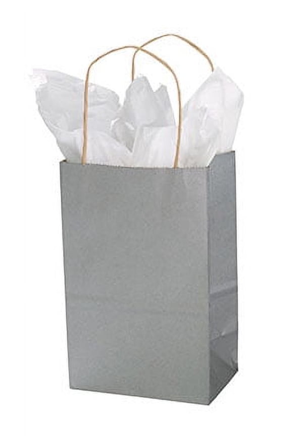 Small Metallic Silver Paper Shopping Bags - 5 ¼”L x 3 ½”D x 8 ½”H - Case