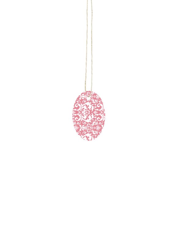 Small Strung Oval Pink Damask String Tags - pack of 500