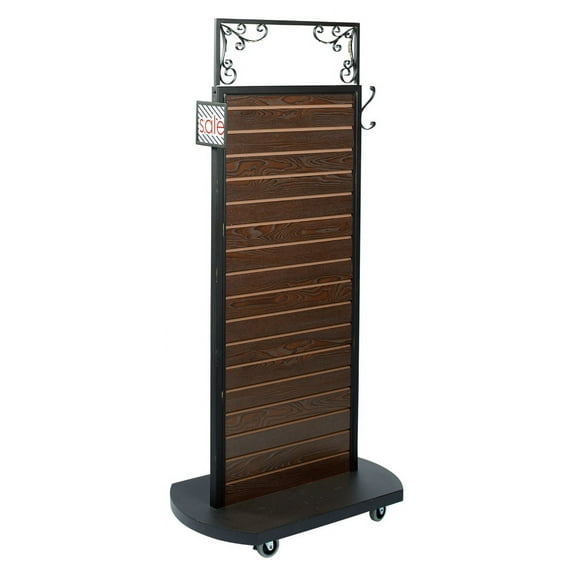 SSWBasics Vintage Dark Walnut Rolling Slatwall Display - Hand Distressed Boutique Retail