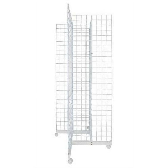 SSWBasics White 4-Way Wire Grid Tower with Base and Casters- White Grid Wall Store Display on Casters - Sturdy and Versatile Wire Display Rack for Vendors - Portable Retail Solution