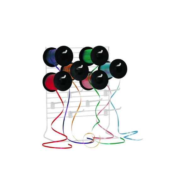 SSWBasics White Ribbon Organizer/Dispenser and 12 Hooks - Premium Ribbon Holder and Crafting Storage Solution - Ideal Ribbon Storage Organizer for Home and Office Use - 12"W x 15"H