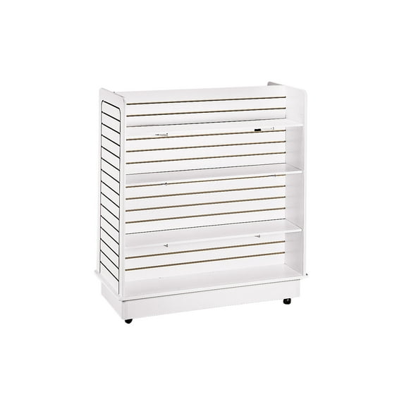 SSWBasics White Slatwall Gondola Unit - 6 Shelves Included (Base and Casters Included) - White Slatwall Panels Rolling Gondola Unit - Sturdy Slatwall Display - Perfect for Retail Applications