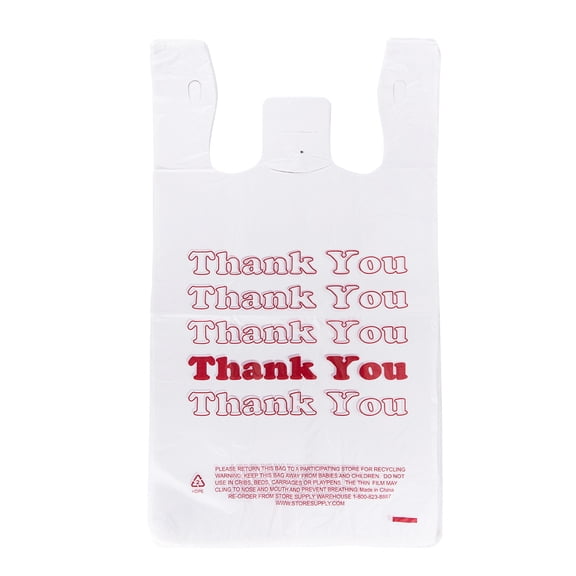 SSWBasics 1000 Thank You T-Shirt Bags Plastic Grocery Bags with Handles