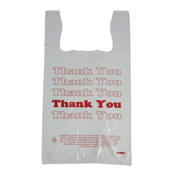 SSWBasics White Thank You Bags Case of 500-11 ½” x 6" x 21" - Thickness .48mil HDPE- Standard Supermarket Size  Perfect for Grocery  Retail  Convenience Stores  Take-Out and Home Use