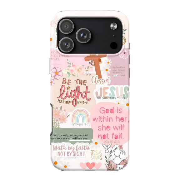 SSWD Double-Layer Glossy Phone Case For iPhone 15, Christ's Encouragement Scripture Pattern PBT+TPU Cases Shockproof Cover 1-PC