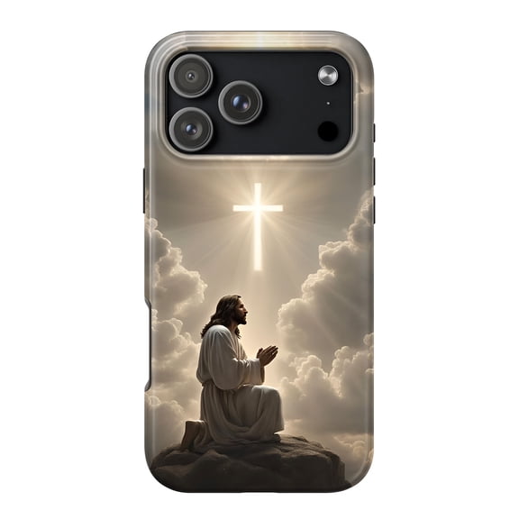 SSWD Double-Layer Glossy Phone Case For iPhone 15 Pro, The Cross of Jesus Pattern PBT+TPU Cases Shockproof Cover 1-PC