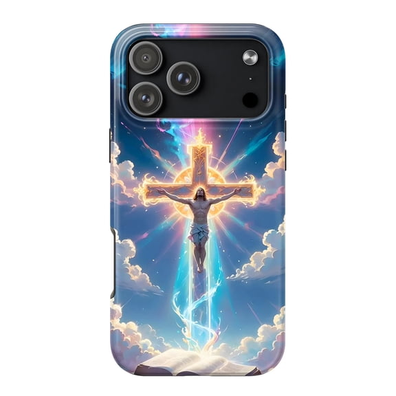 SSWD Double-Layer Glossy Phone Case For iPhone 16 Plus, The Cross of Jesus Pattern PBT+TPU Cases Shockproof Cover 1-PC