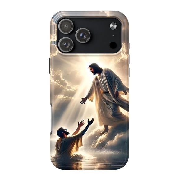 SSWD Double-Layer Glossy Phone Case For iPhone 17, Jesus Redemption Pattern PBT+TPU Aesthetic Shockproof Cover, Protective 1-PC