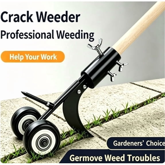 SSWH Wheeled Crevice Weeder, Adjustable Long Handle Gap Weeding Tool with Curved Hook Blade, No-Bending Patio Sidewalk Driveway Cleaner