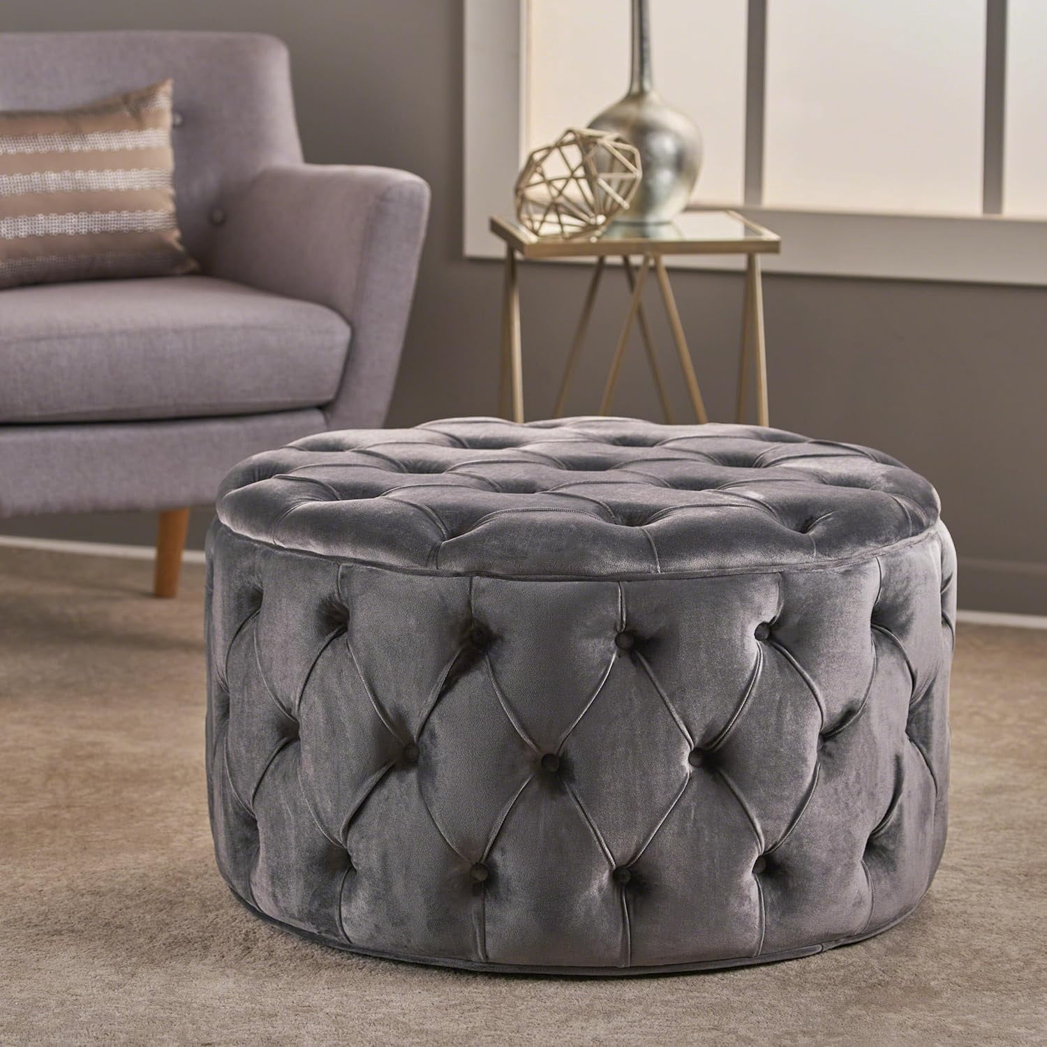SSYBAB 29.5''Round Ottoman Velvet Ottoman Coffee Table Button Tufted ...