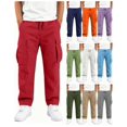 thumbnail image 1 of SSYGGI Kids Boys' Cargo Pants Outdoor Baggy Hiking Pants Stretch Elastic Waist School Uniform Pants Pull on Wide Leg Joggers for Teen Boys Trousers with Multi Pockets, 1 of 8
