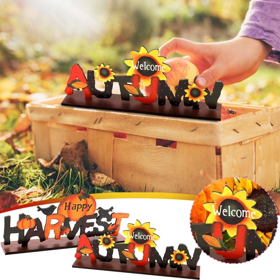 SSZMDLB under $5 1Pcs Wooden Fall Decor, Wooden Fall Ornaments, Pumpkin Scarecrow Owl Angel Scene Decor, Autumn Tabletop Decoration Set, Home Seasonal Display Pieces for Mantel