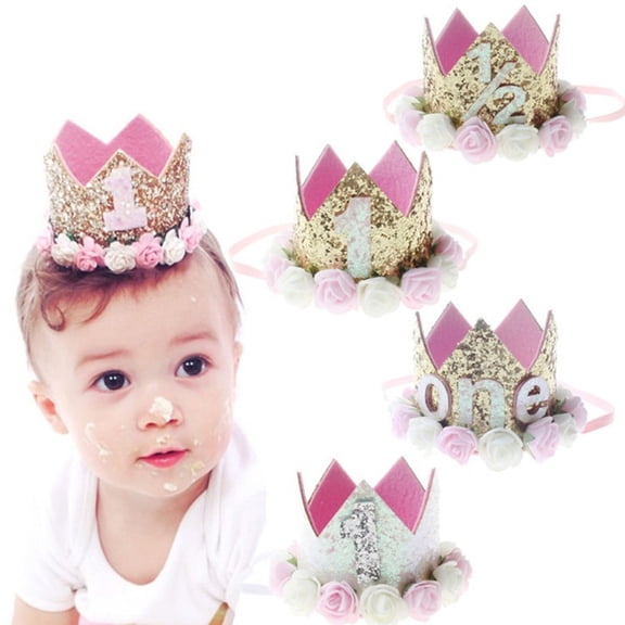SSZMDLB under $5 2Pcs Baby Princess Crown, Children's Birthday Crown, Rose Flower Tiara for Baby Girl, Princess Party Hat for First Birthday, Elastic Headband for Photo Shoot