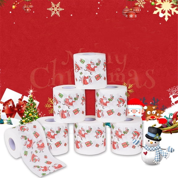SSZMDLB under $5 2Pcs Christmas Toilet Paper, Christmas Toilet Paper, Holiday Pattern Printed Tissue, Santa Christmas Tree Design Bathroom Tissue, Festive Party Supplies, Decorative Bathroom Paper