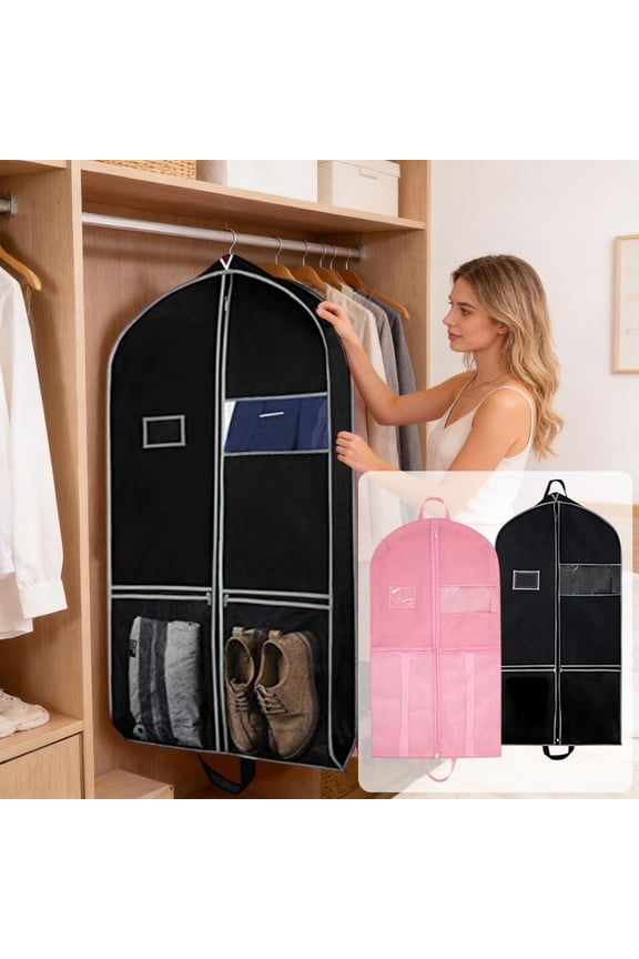 under $5 2Pcs Travel Garment Bag, Non Woven Fabric Garment Cover, Travel Suit Storage Bag, Mesh Pocket Dirt Proof Wet Proof, Hanging Blazer Organizer, Formal Wear Protector