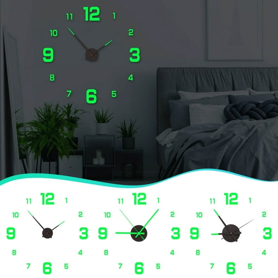 SSZMDLB under $5 3Pcs Luminous Wall Clock, Wall Clock, Luminous Digital Time Display, DIY Sticker Clock for Home, Glowing Frameless Clock for Kitchen Bathroom Office