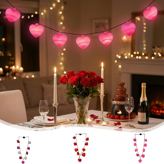 SSZMDLB under $5 3Pcs Valentines Day LED Lights, LED String Lights, Valentine's Day Necklace Decorative Lights, Rose Holiday Ambient Light String, Colorful Fairy Lights for Party Wedding Bedroom Wall
