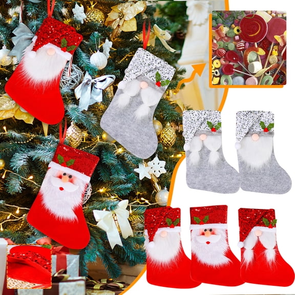 SSZMDLB under $5 5Pcs Candy Stocking, Christmas Stocking, Candy Sock with Sequin Hat Decor, Faceless Old Man Gift Bag for Holiday, Festive Party Decoration for Tree, Seasonal Ornament for Celebration