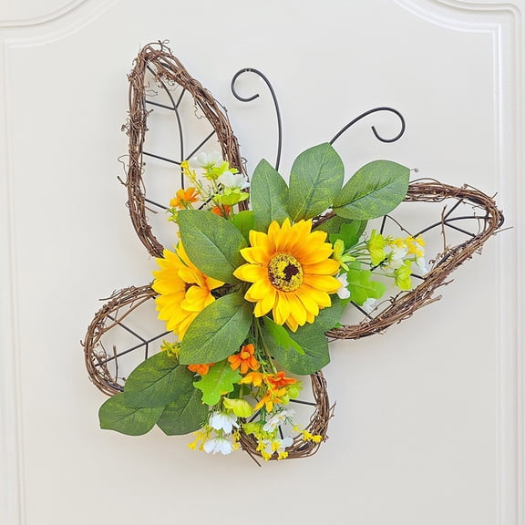 SSZMDLB under $5 Artificial Wreath, Simulation Flower Wreath, Spring Front Door Wall Decoration, Butterfly Floral Garland for Home, Outdoor Seasonal Hanging Decor